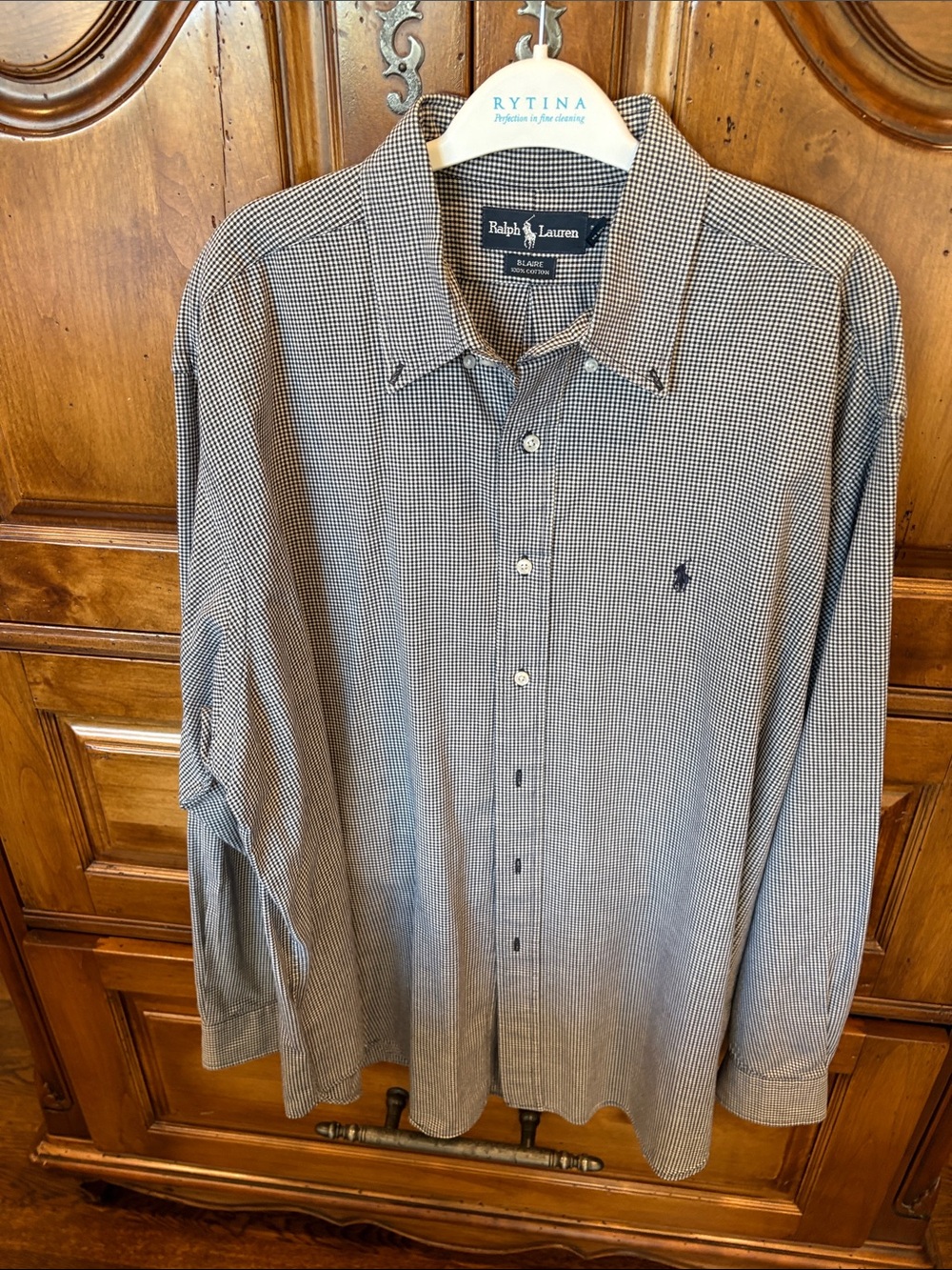 Ralph Lauren Men's Navy Micro-Check Button Down Dress Shirt XL